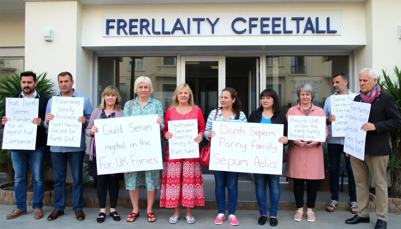 A group of concerned parents discussing the legal complexities and emotional challenges arising from the recent IVF mixup