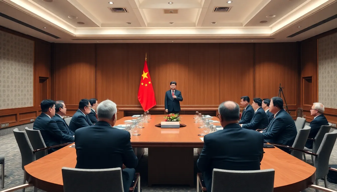 A bustling government office in a major city, where officials are navigating the pressures of increased scrutiny and fear of repercussions from the ongoing corruption purge