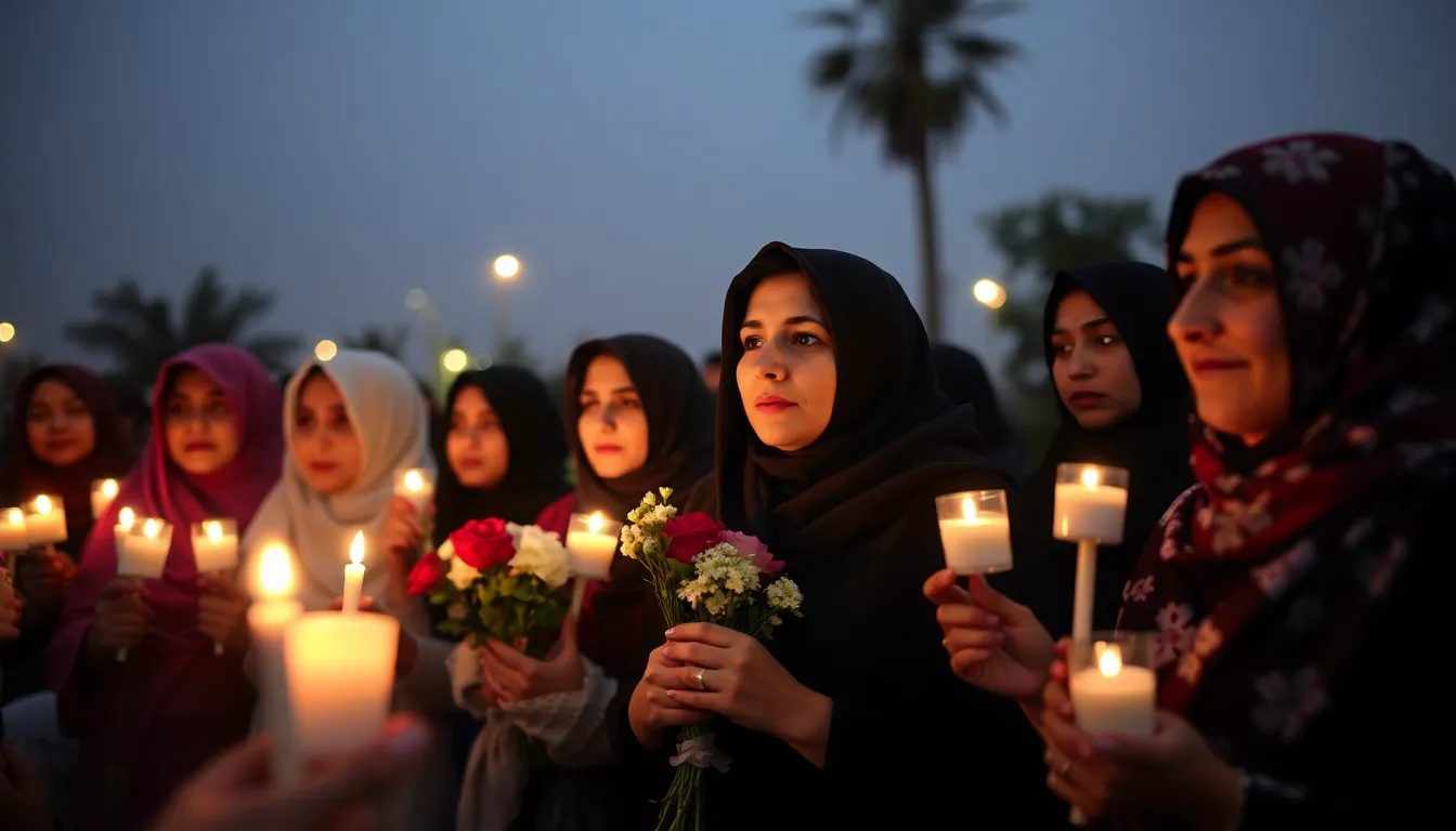 Activists holding banners demanding justice for Yanar Mohammed and calling for increased protection of women's rights in Iraq