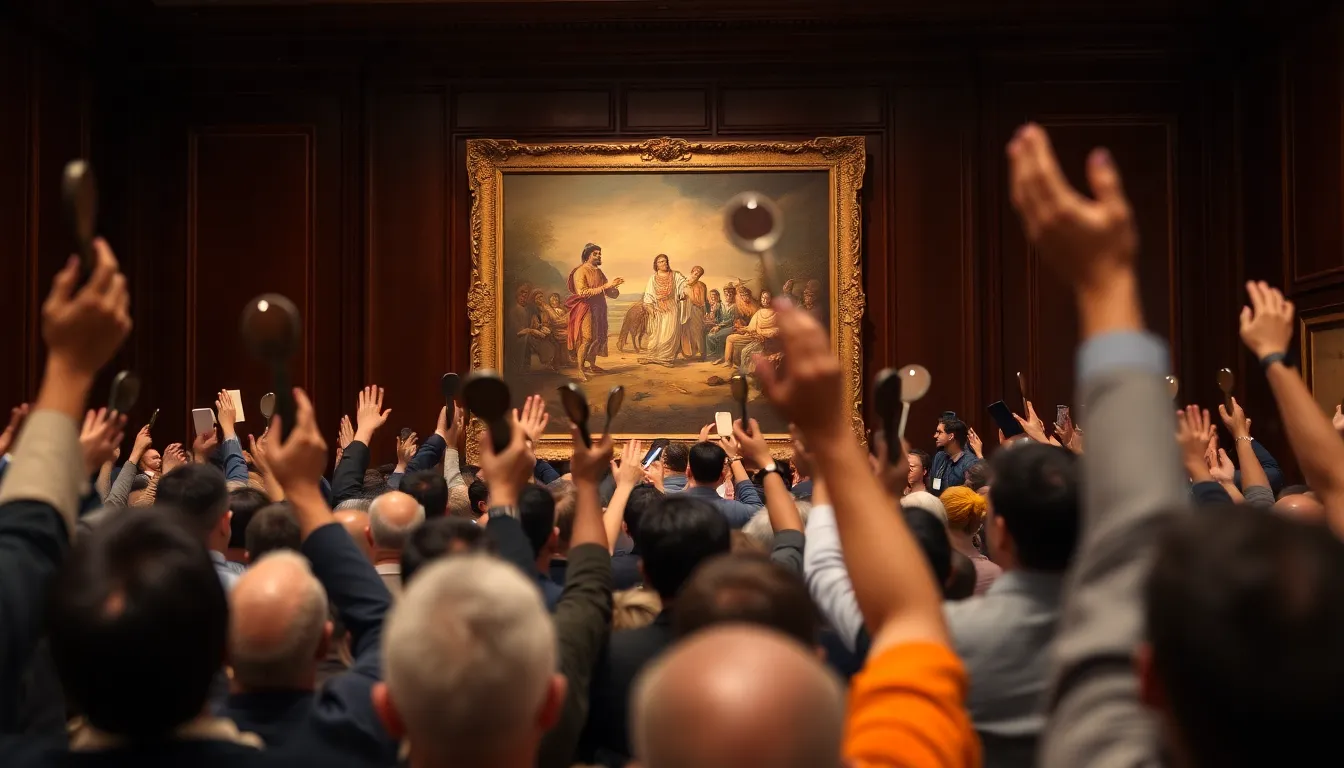A bustling scene at the auction house highlighting the growing interest in Indian art among international buyers and investors