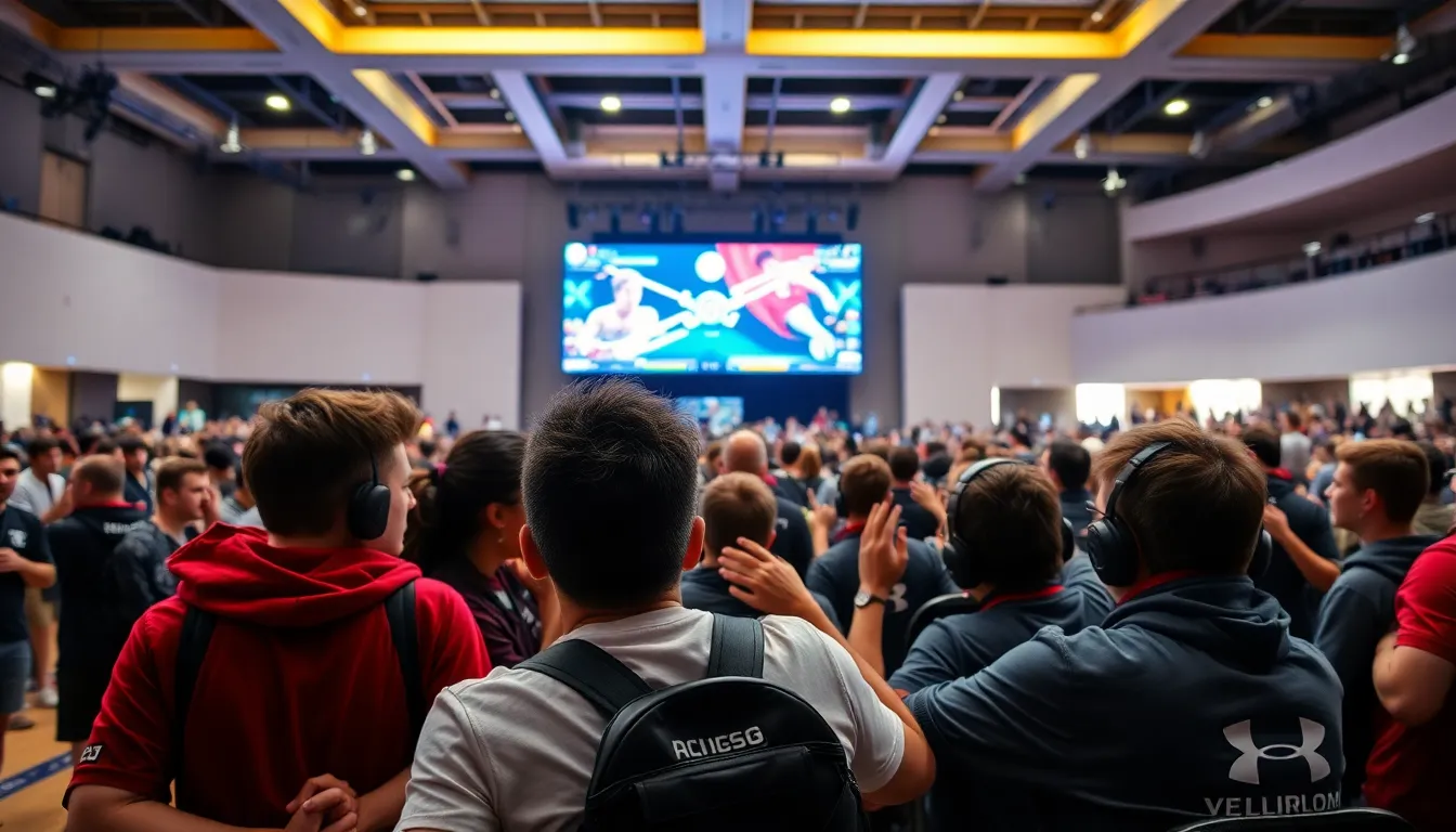 A dramatic scene from a fighting game match, highlighting the intense competition and skill that draws fans to the genre, amidst concerns over corporate influence
