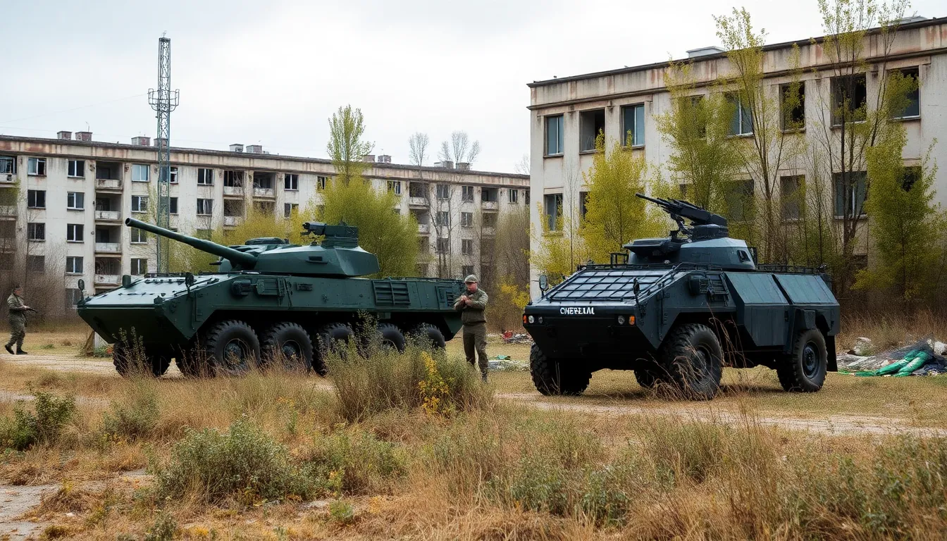 Ukrainian and Russian military forces are seen maneuvering near the Chernobyl Exclusion Zone, raising concerns about the safety and security of the site 40 years after the nuclear disaster.