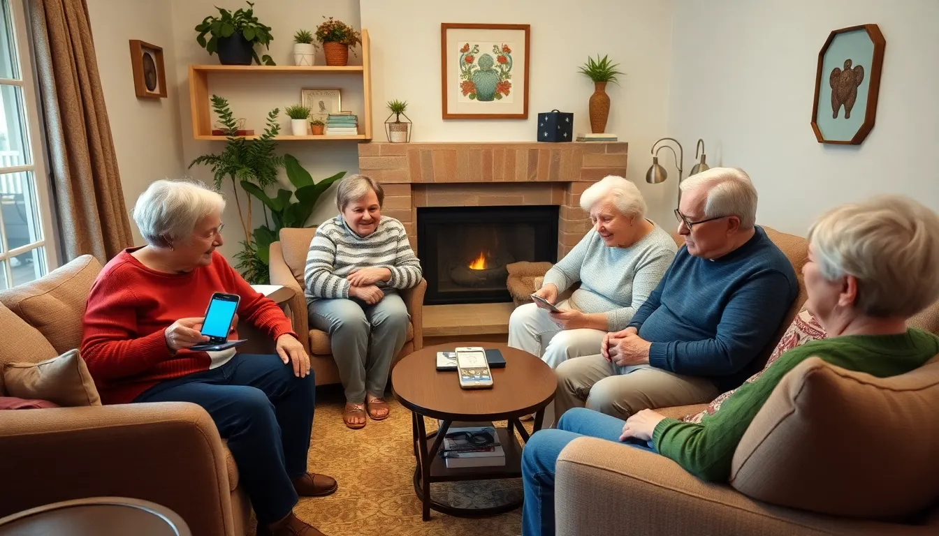 A caregiver remotely monitoring a senior's health data on a tablet, illustrating the integration of technology in healthcare