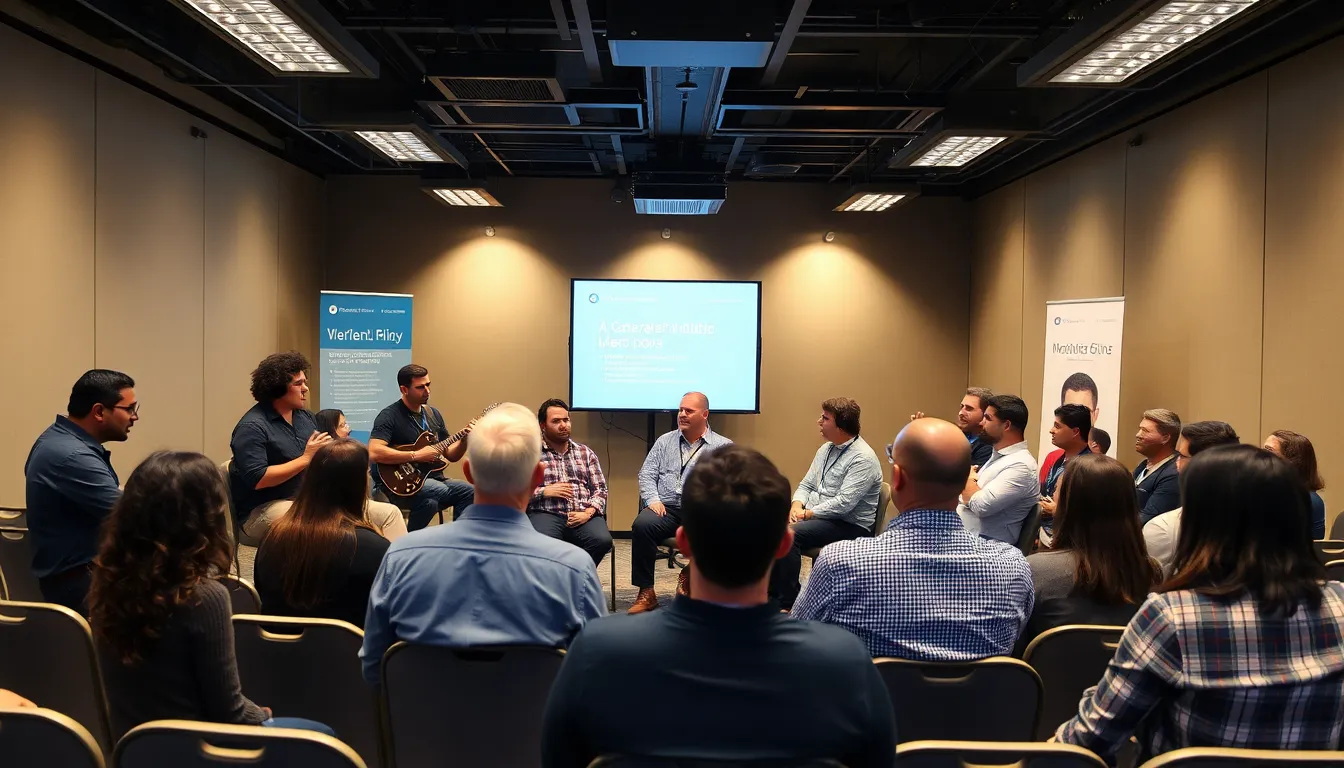 A vibrant discussion among industry experts analyzing the implications of AIgenerated music on traditional artistry and copyright laws