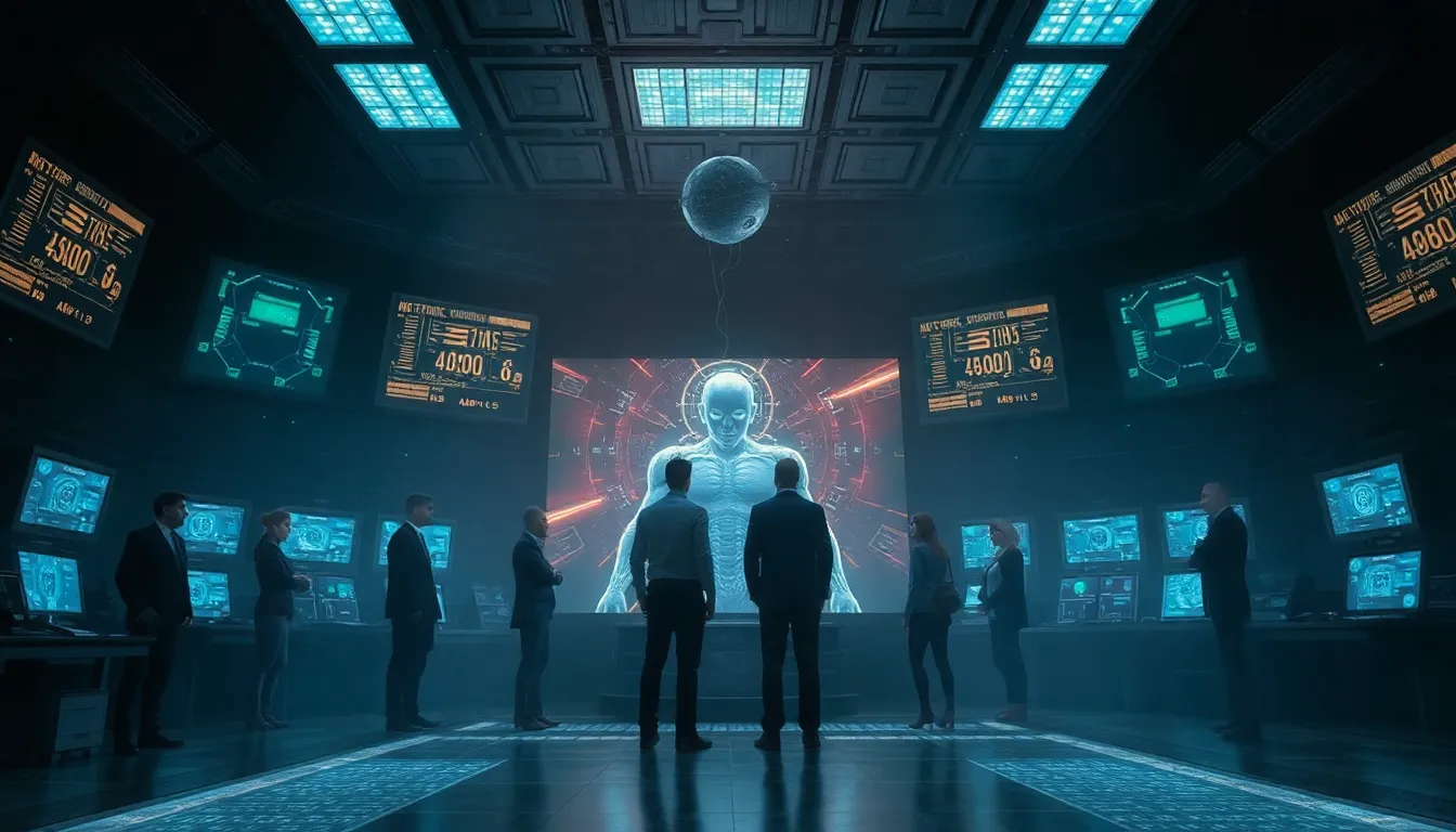 A chilling portrayal of AI as a controlling force in a dystopian setting, emphasizing the fears of job displacement and loss of autonomy in modern society