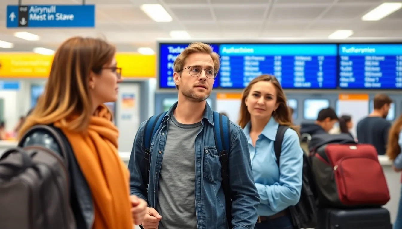 Travelers at an airport checkin counter express concern as they learn about the recent increases in baggage fees and fuel surcharges announced by major airlines.