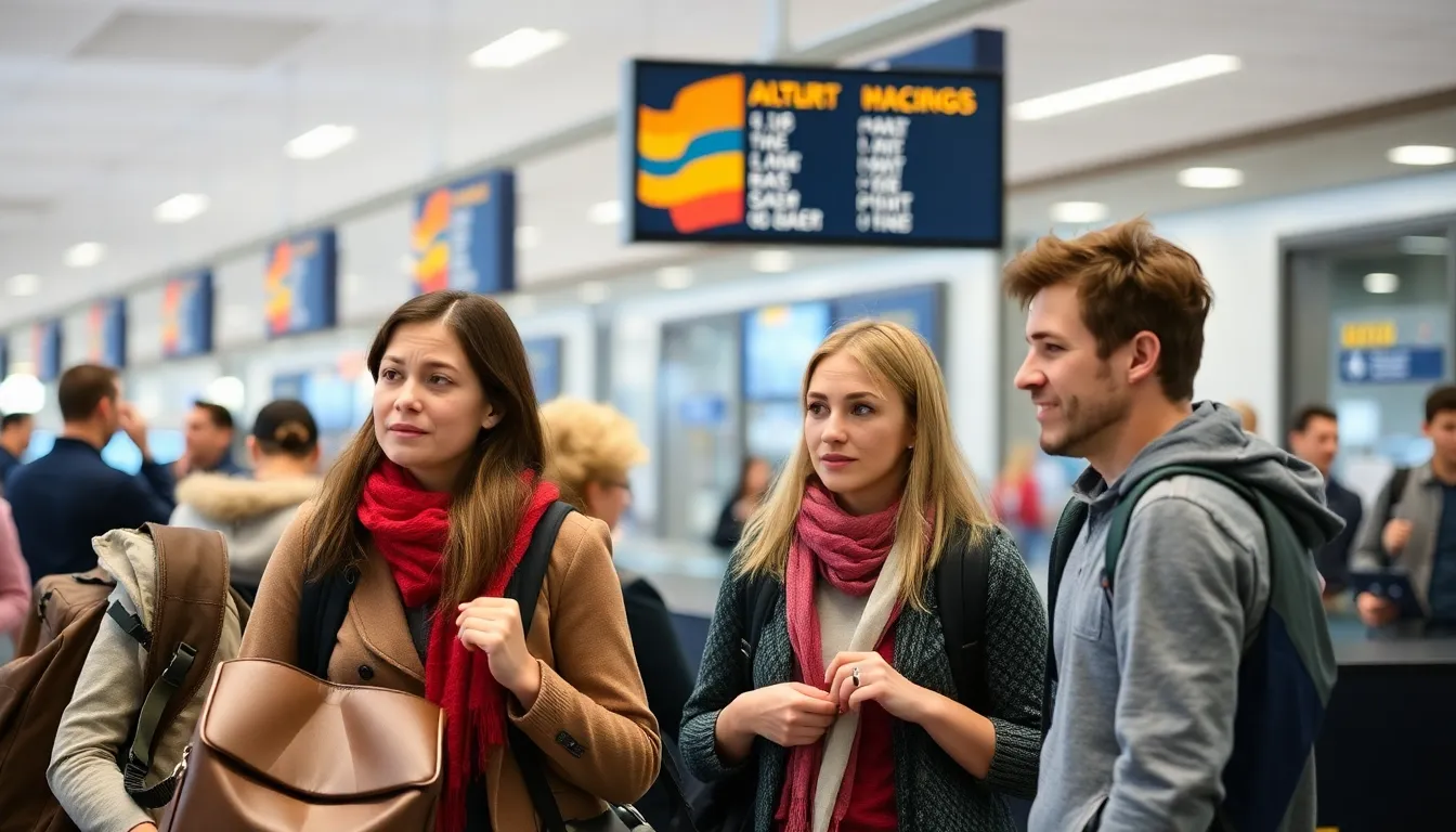 A family discussing their holiday travel plans, contemplating the impact of increased airline fees on their budget