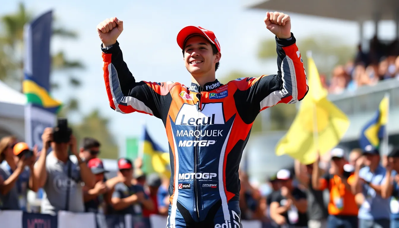 Fans cheer passionately from the stands, captivated by the intense rivalry unfolding on the MotoGP circuit