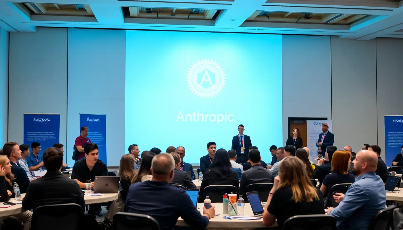 A diverse group of stakeholders, including technology companies and the general public, participating in a forum to address the societal impacts of AI deployment