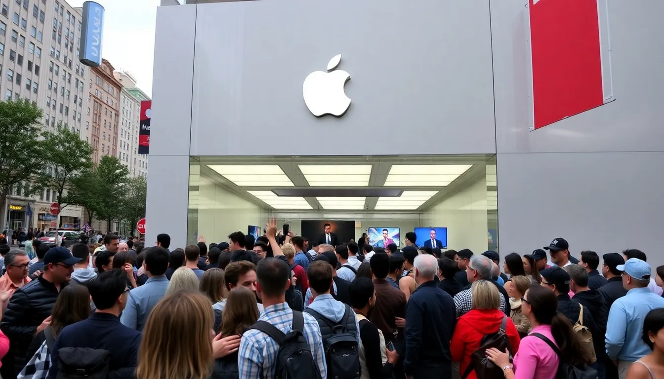 A bustling Apple store filled with customers, reflecting the company's strong retail presence and its significant impact on consumer electronics