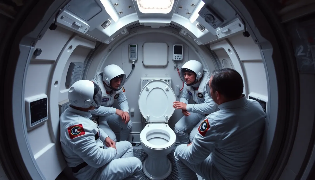 A closeup view of the advanced toilet system designed for longduration space missions, highlighting its complex engineering
