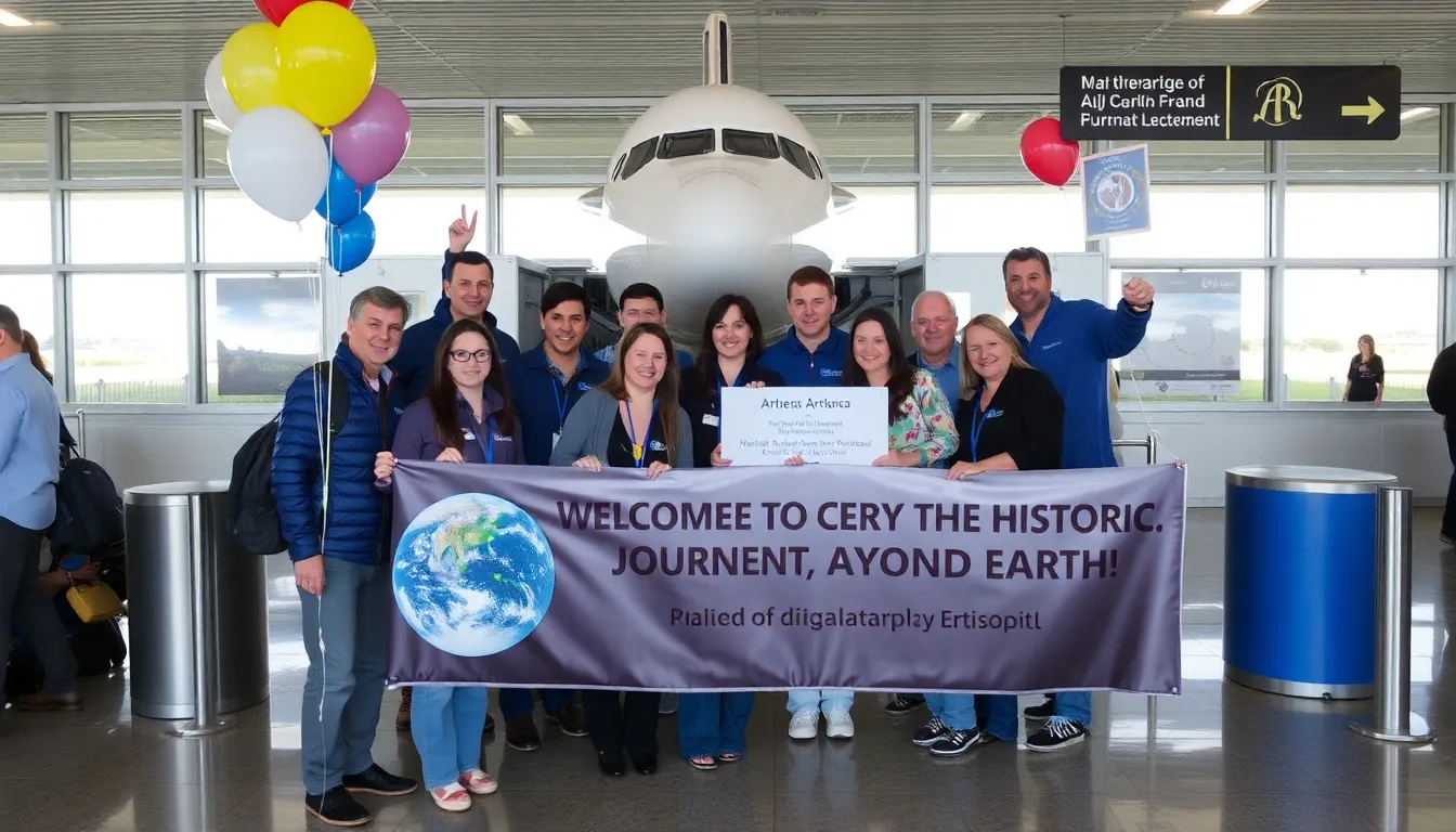 The Artemis II crew is greeted by family and friends as they arrive at the airport after their groundbreaking journey beyond Earth.