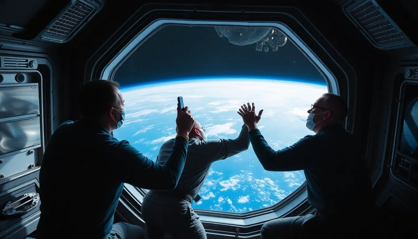 The Artemis II crew, aboard the Orion spacecraft, celebrates reaching the halfway point to the Moon while capturing a breathtaking view of Earth from space.