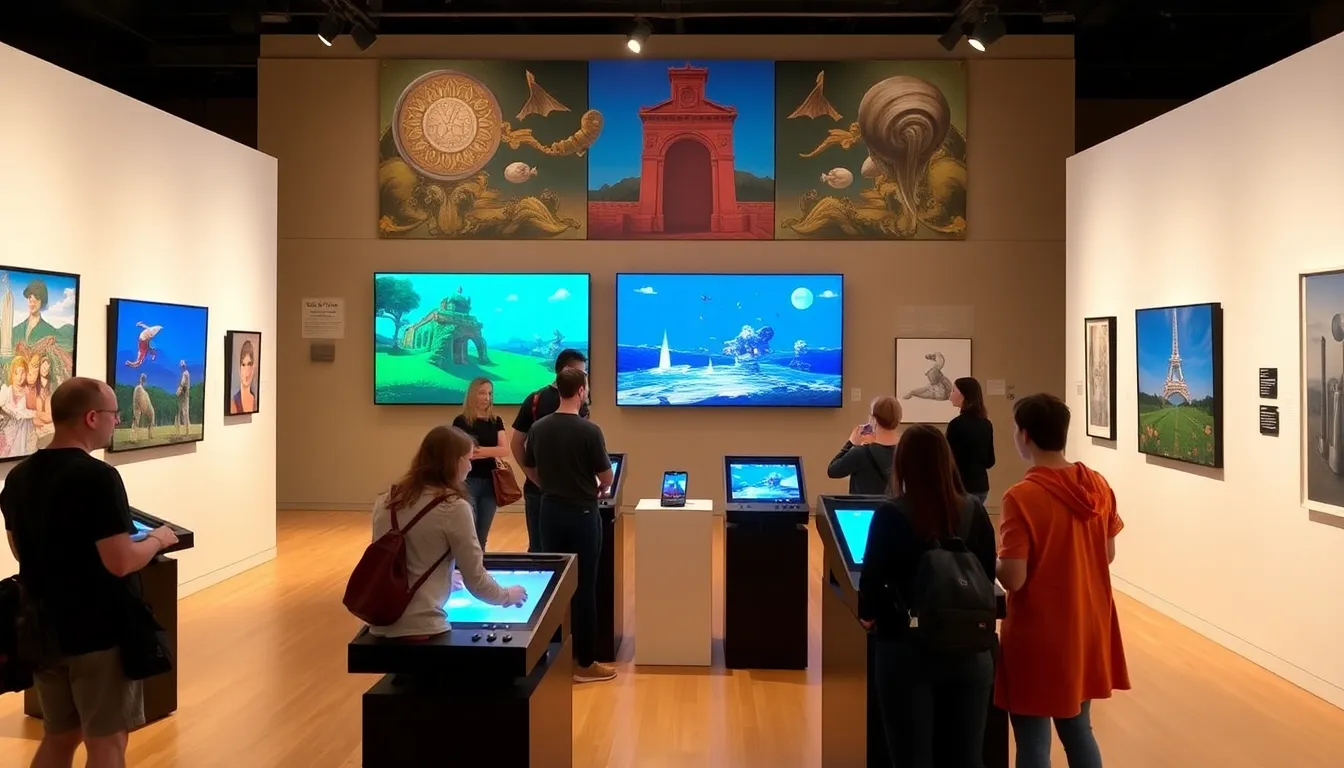 A diverse audience exploring the exhibition, reflecting the growing appreciation for video games as a legitimate art form within the museum space