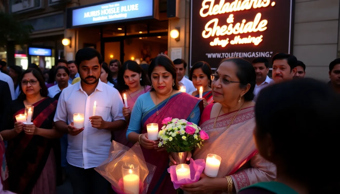 A heartfelt tribute mural dedicated to Asha Bhosle, adorned with flowers and messages from fans celebrating her life and contributions to Bollywood music