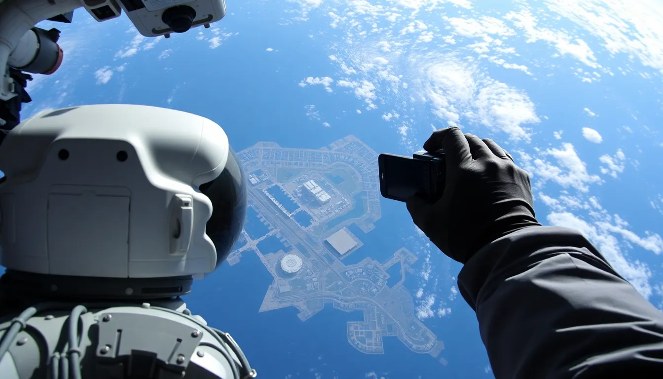An astronaut captures a breathtaking view of the University of Houston from the International Space Station, showcasing the campus and surrounding areas against the backdrop of Earth.
