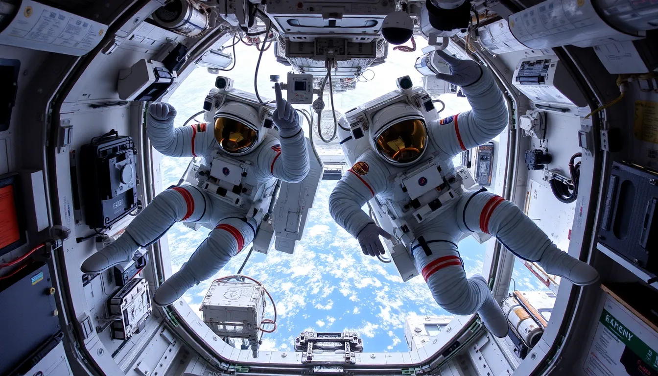 A crew member performing maintenance on the life support systems aboard the ISS, ensuring the station's operational safety