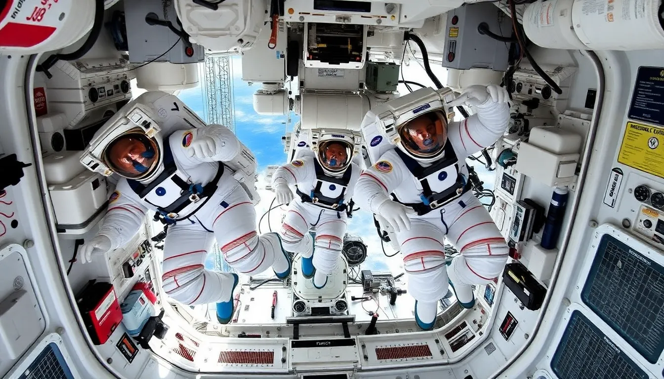 Astronauts engaging with students on Earth through a live communication session, inspiring the next generation of scientists and engineers