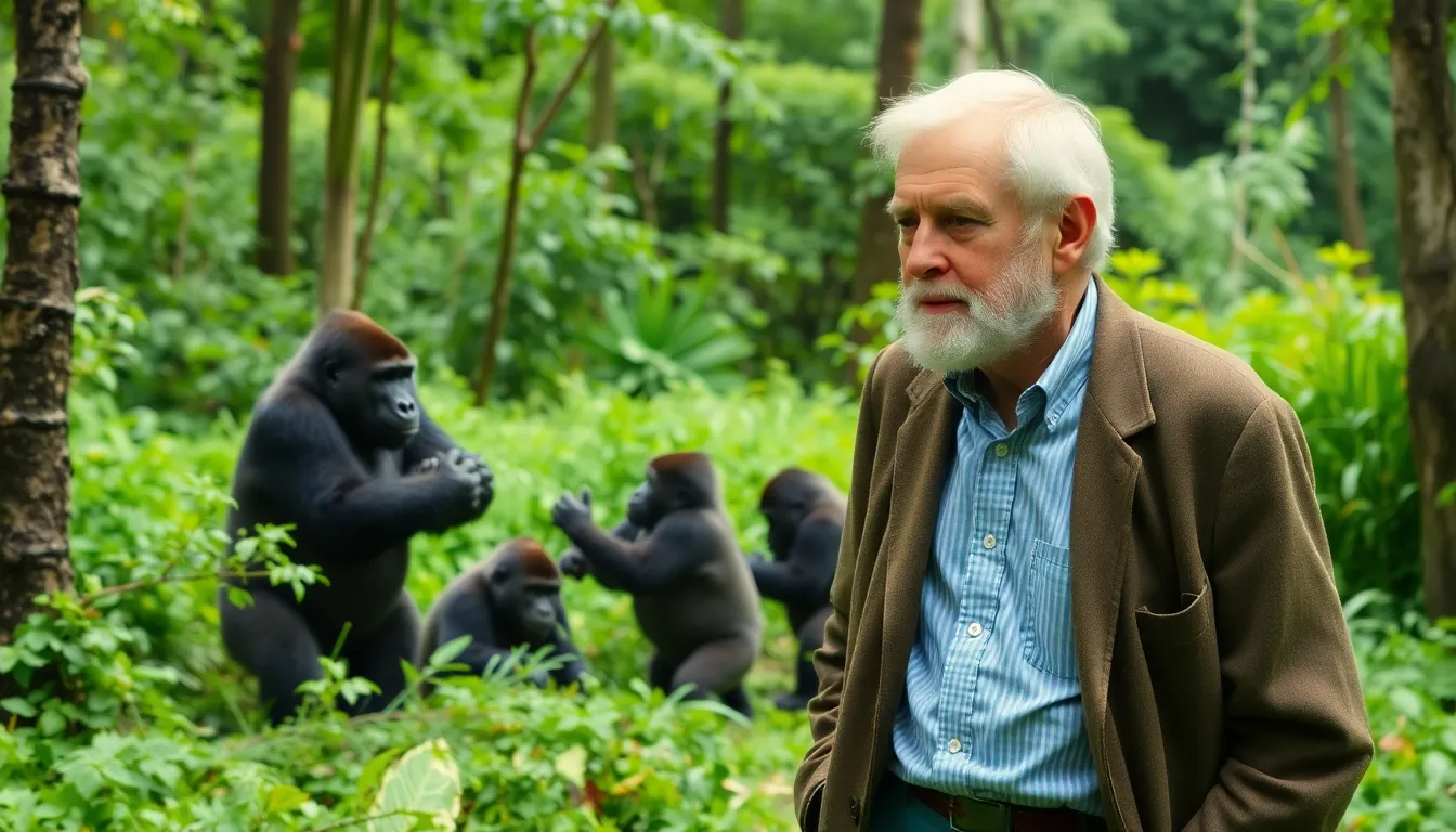 A serene scene of mountain gorillas resting peacefully in the lush greenery of Rwanda, highlighting the beauty and vulnerability of these endangered creatures