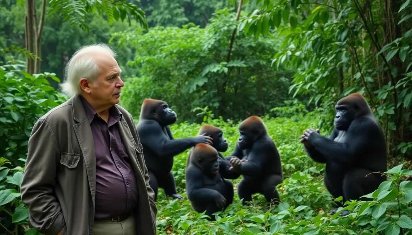 Tourists observing gorillas in the wild, emphasizing the growing interest in ecotourism and its potential benefits for local communities and wildlife conservation