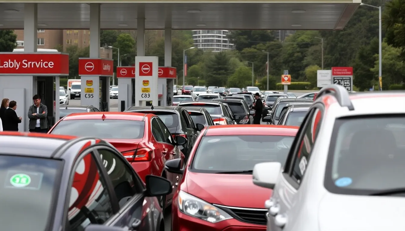 A group of commuters waiting at a public transport station, illustrating the shift towards alternative transportation methods in response to rising fuel costs