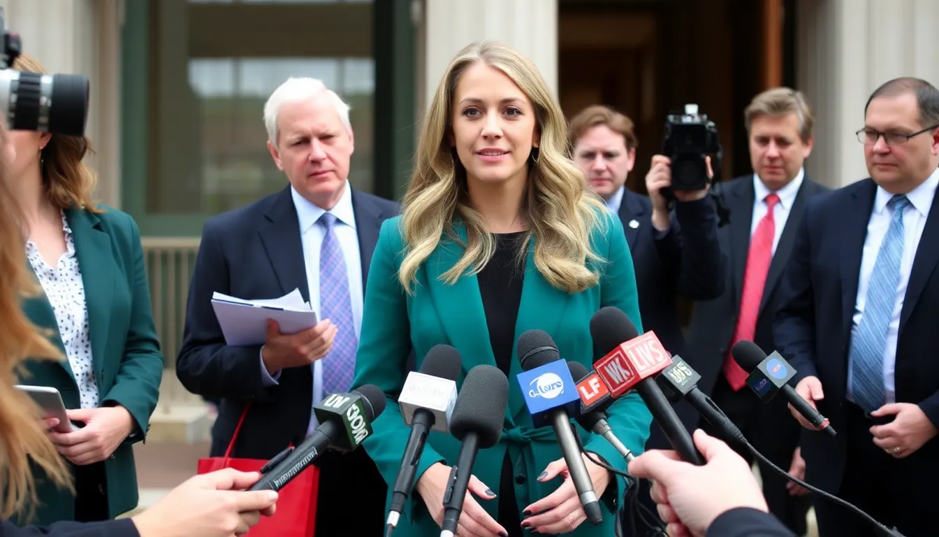 A courtroom scene with legal representatives discussing the serious allegations of online harassment faced by public figures like Lively