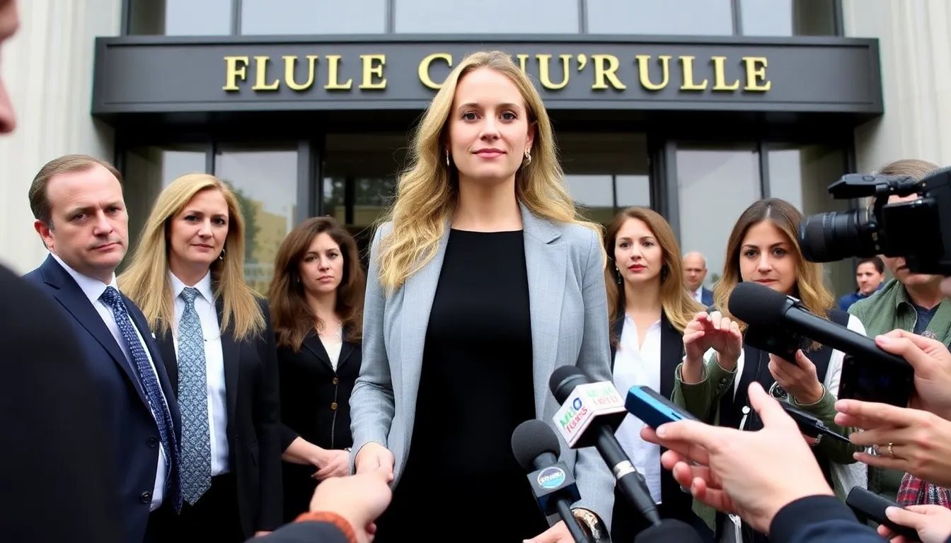 Advocates for victims of digital violence gathered outside the courthouse, showing their support for stronger protections against online abuse