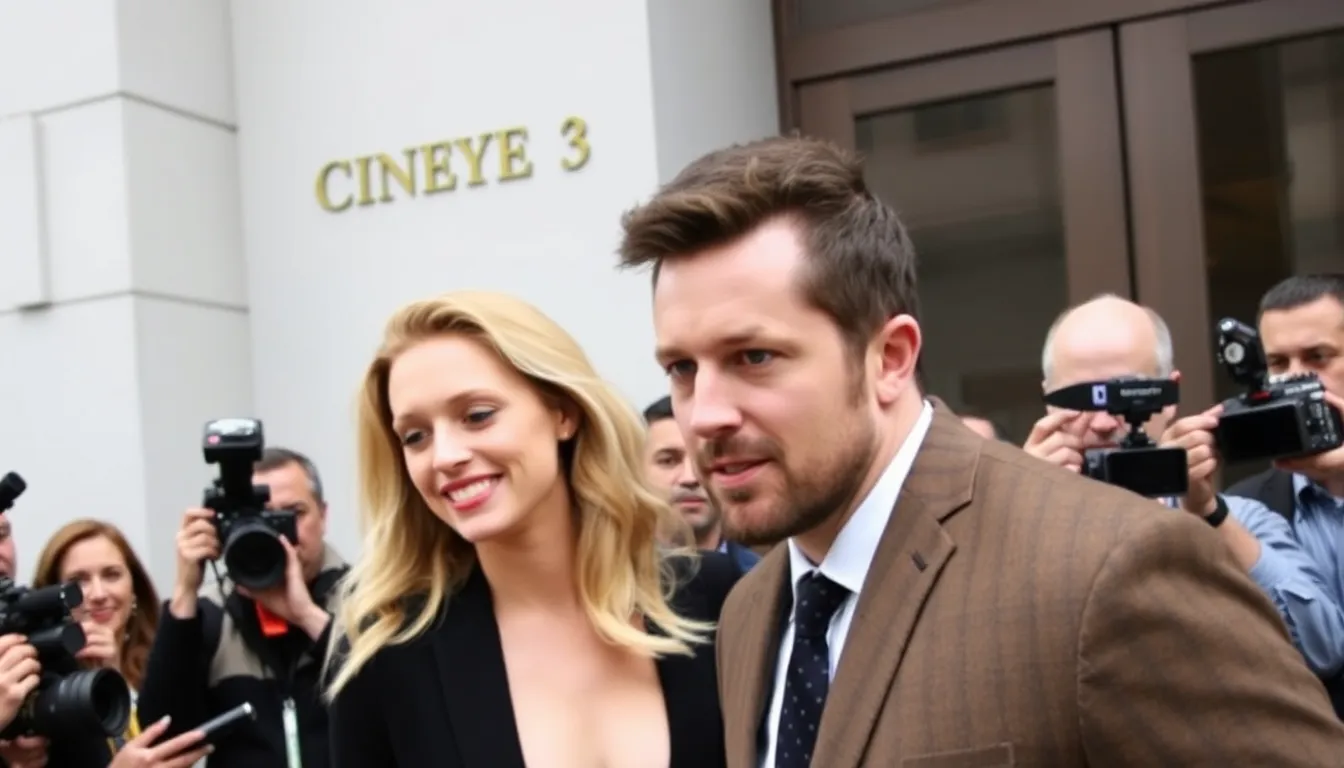 Blake Lively and Justin Baldoni are seen outside a courthouse, surrounded by reporters and cameras, as they prepare for the upcoming trial regarding the harassment claims.