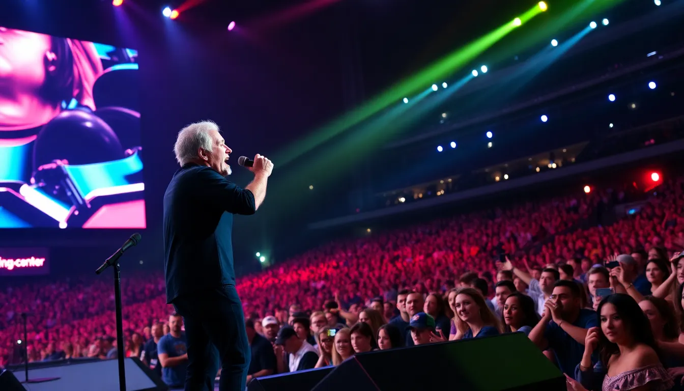 The concert scene captures the connection between Springsteen and his audience, illustrating the role of artists in shaping public discourse and fostering community solidarity