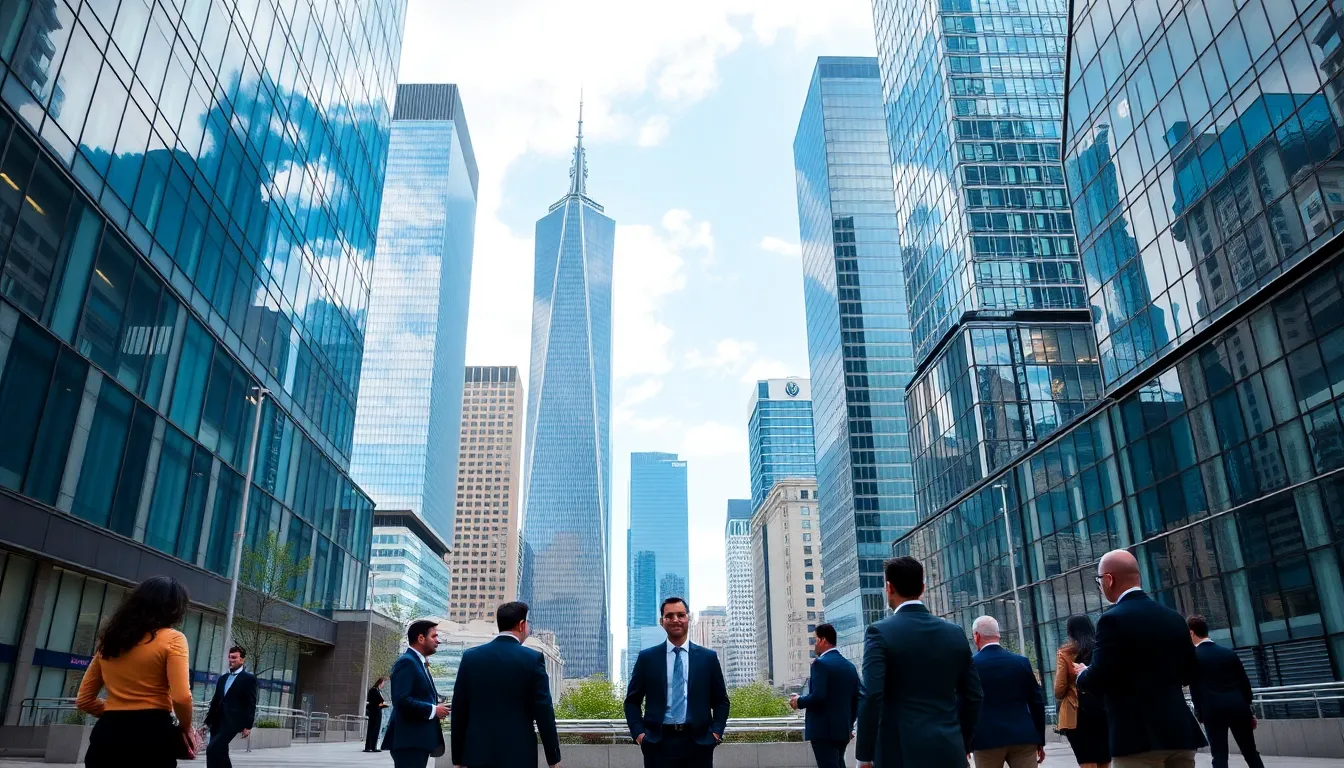 A diverse group of professionals collaborating in a contemporary office space, highlighting the city's emerging talent pool in the financial sector