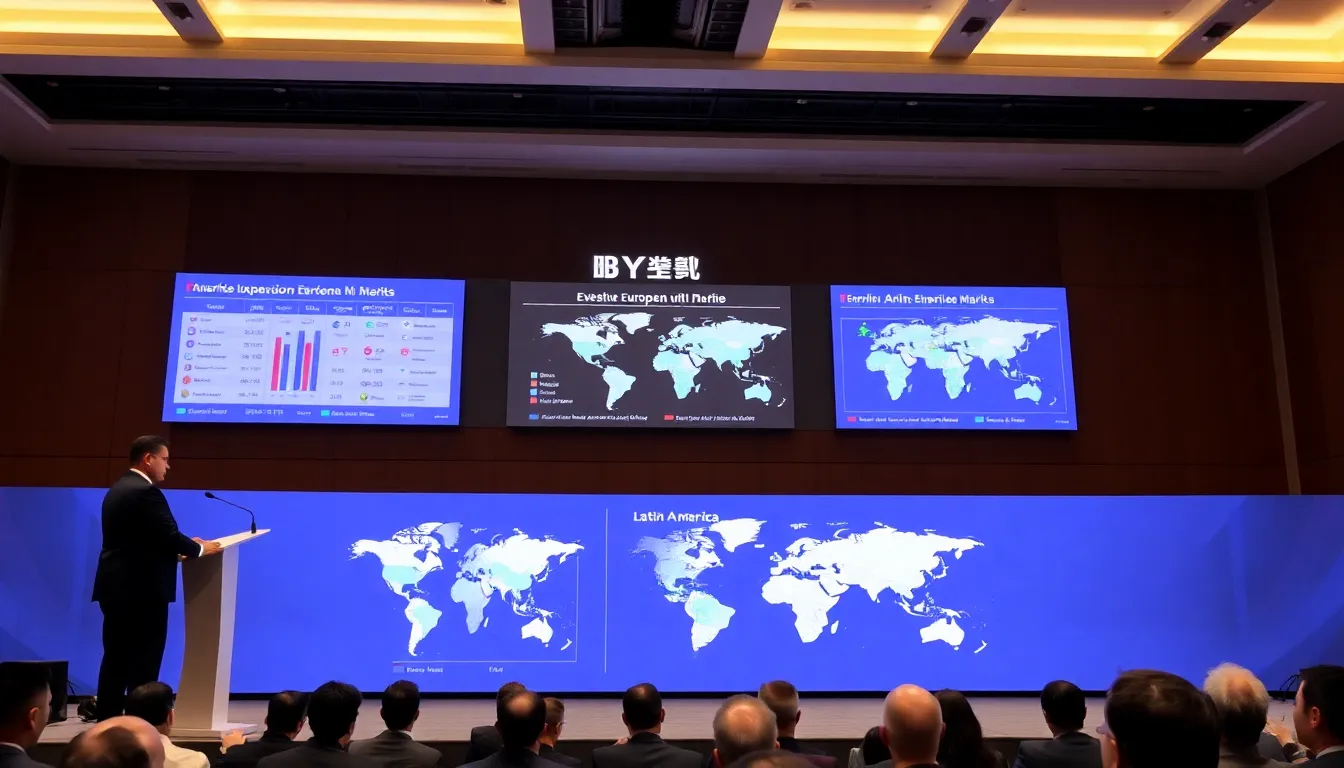 A global map highlights BYD's expanding footprint in international markets, emphasizing their ability to thrive independently of the U.S. automotive sector