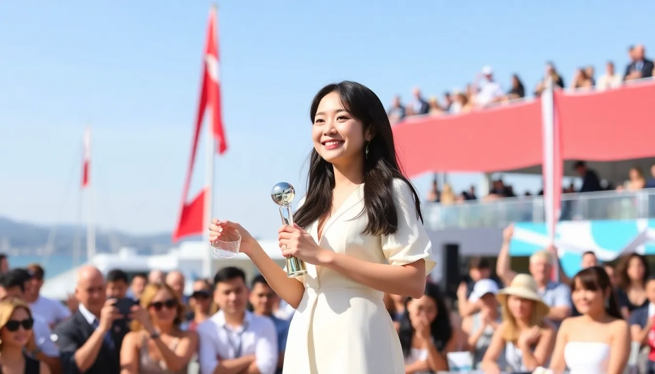 The audience erupts in applause as Jisoo delivers her acceptance speech, showcasing her emotional connection with fans and the significance of her achievement