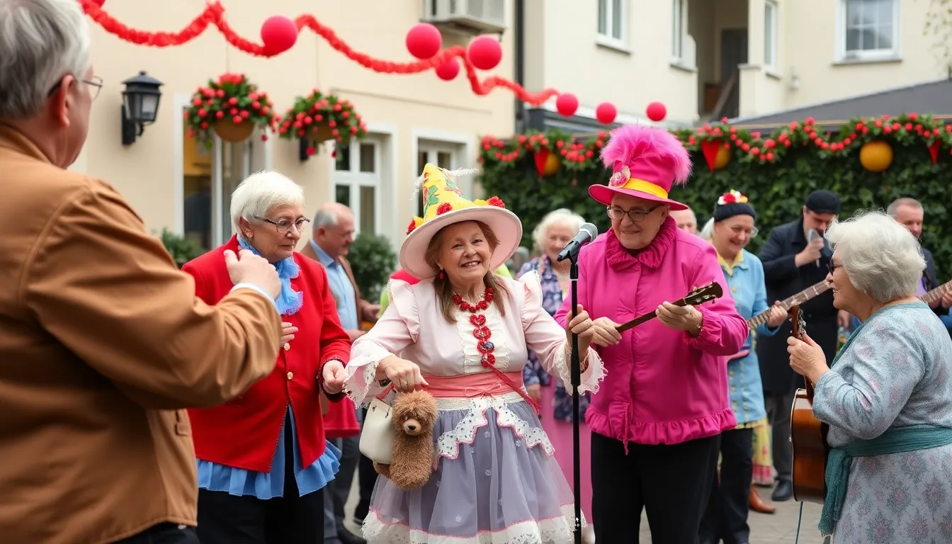 Local volunteers engage with elderly residents through art activities, fostering creativity and social interaction during the festive Carnival event