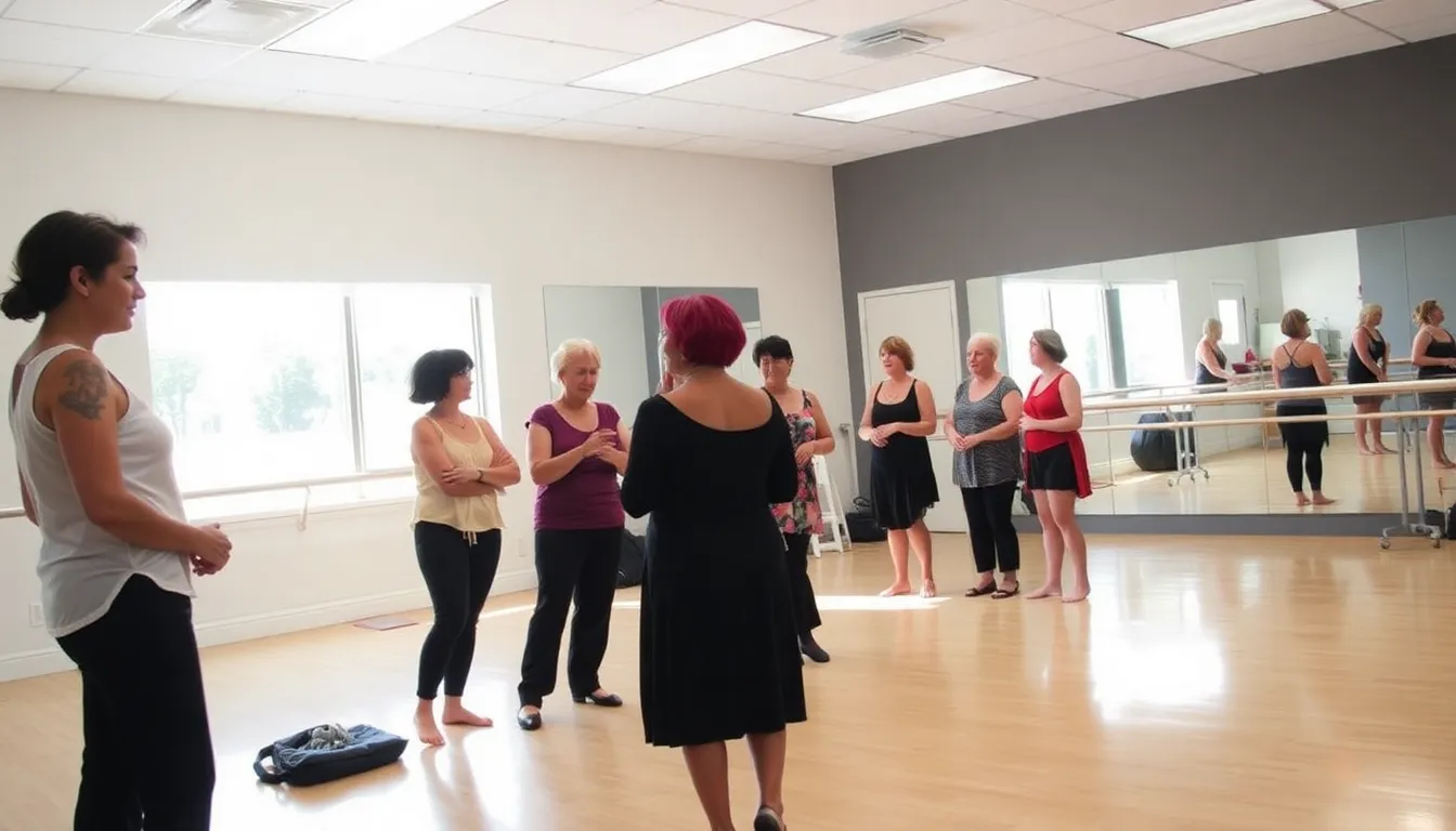 A group of dancers reflecting on their memories and experiences with Carol Mullins, sharing stories of her mentorship and influence in their artistic journeys