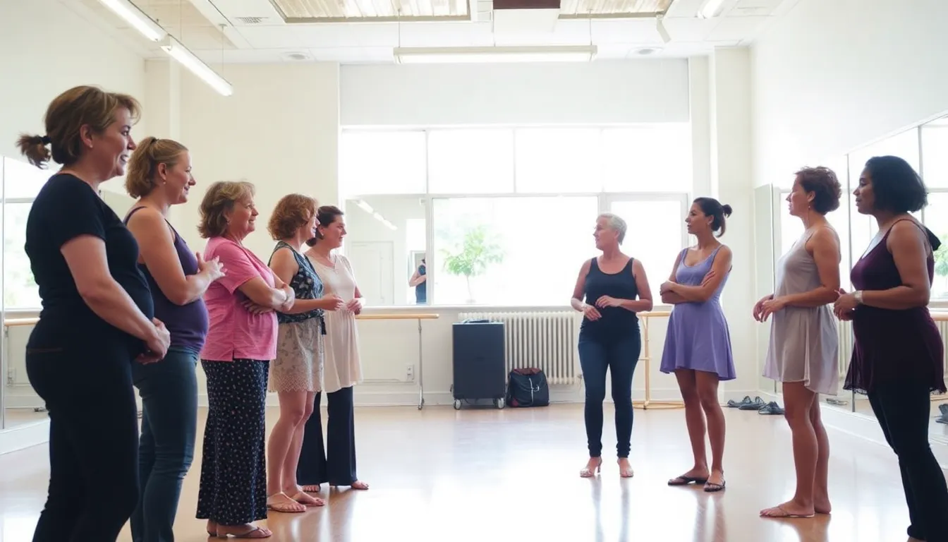 A tribute event in a theater setting, where dancers come together to honor Carol Mullins' legacy through performances that celebrate her contributions to the dance community