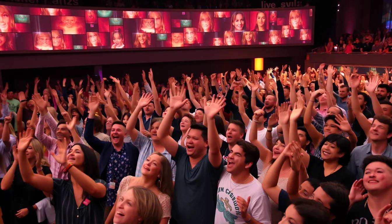 Supporters passionately cheer for their favorite contestant, showcasing the vibrant energy and excitement of the audience