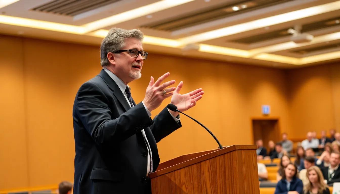 Charles Rivkin speaks at a conference, emphasizing the transformative potential of artificial intelligence in storytelling and audience engagement within the film industry.