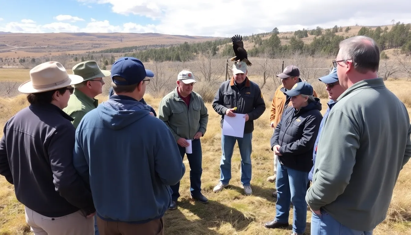 Local community members engaging in discussions about the socioeconomic implications of golden eagle reintroduction efforts