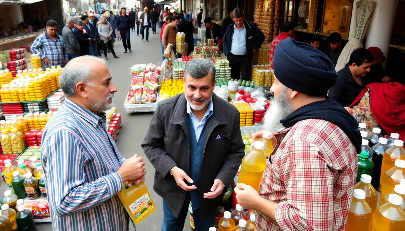 Small traders along the Iranian border engaging in informal cooking oil exchanges, illustrating the prevalence of smuggling as a response to economic pressures