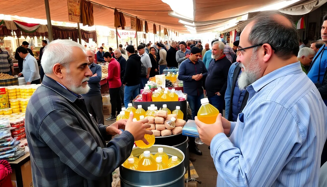 Local farmers in Iran assessing their oilseed crops amid fluctuating market conditions, highlighting the struggles of agricultural producers in a challenging economy