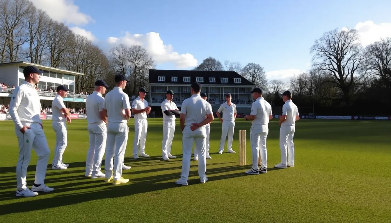 Fans gathering at a local pub, excitedly discussing the upcoming county cricket matches as the season begins earlier than usual