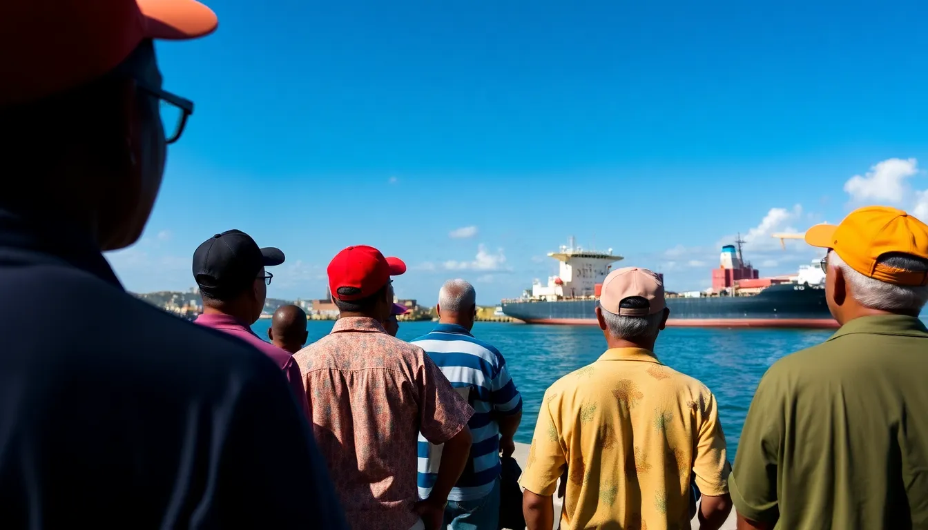 A bustling Cuban port scene captures the activity surrounding the arrival of tankers, symbolizing the country's energy needs and international relations