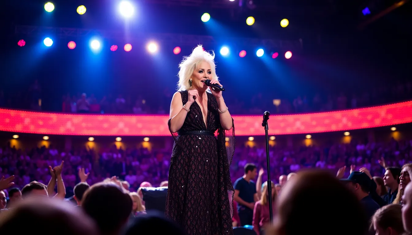 Cyndi Lauper passionately confronts a heckler during her performance at her Las Vegas residency debut, showcasing her fierce stage presence and quick wit.