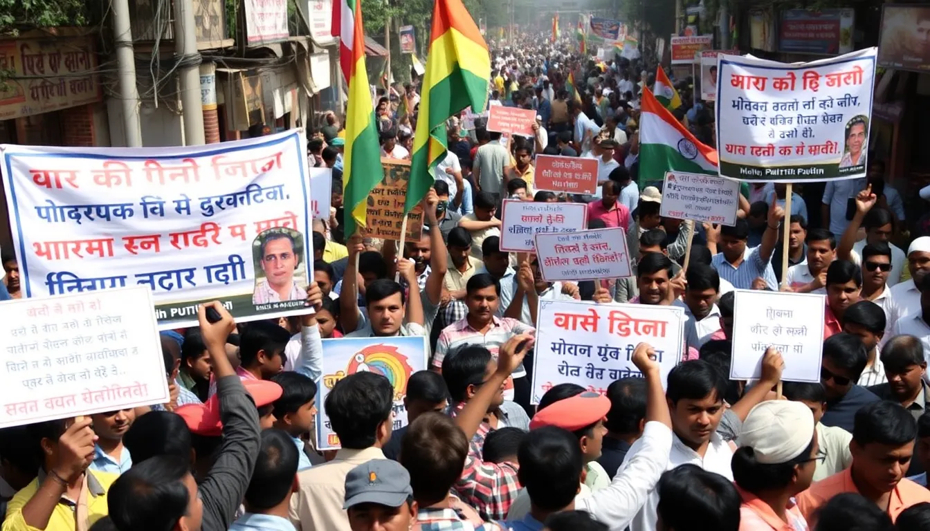 A local police station is surrounded by activists and community members, highlighting the tensions between law enforcement and the Dalit population