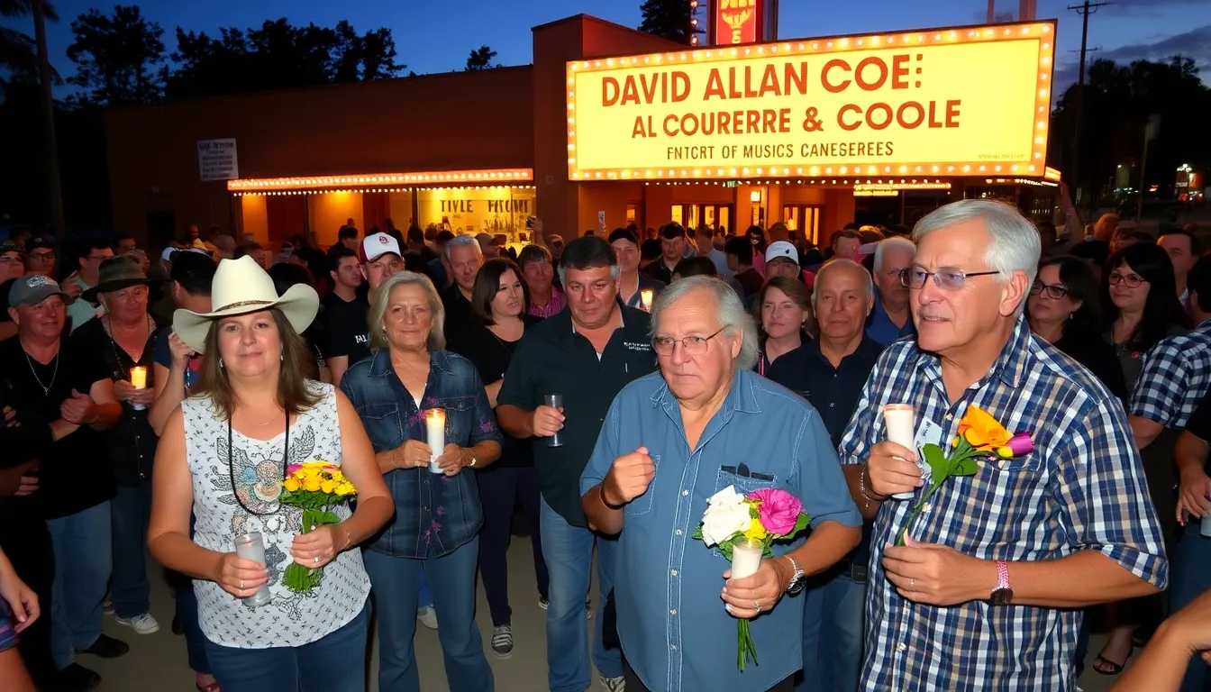 Fans gathering at a memorial event, reflecting on David Allan Coe's impactful legacy and sharing stories of how his music touched their lives