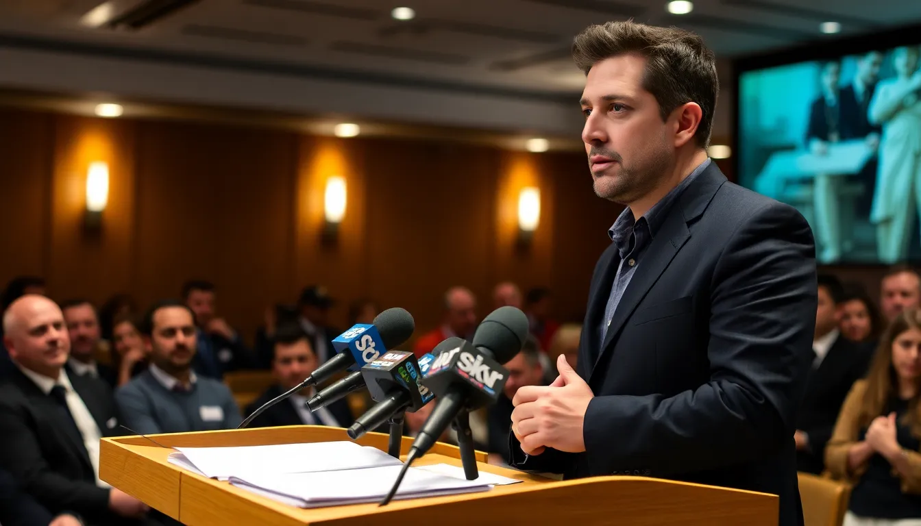 David Schwimmer speaks at a press conference, addressing the controversy surrounding Kanye West's public apologies and the impact on Wireless Festival sponsorships.