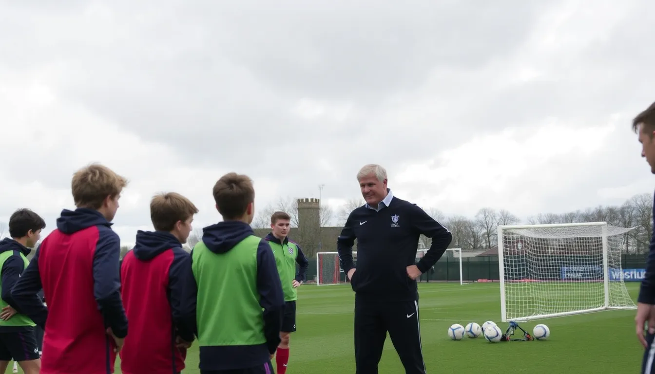 Hodgson demonstrating tactical drills to youth players, showcasing his dedication to nurturing homegrown talent at Bristol City