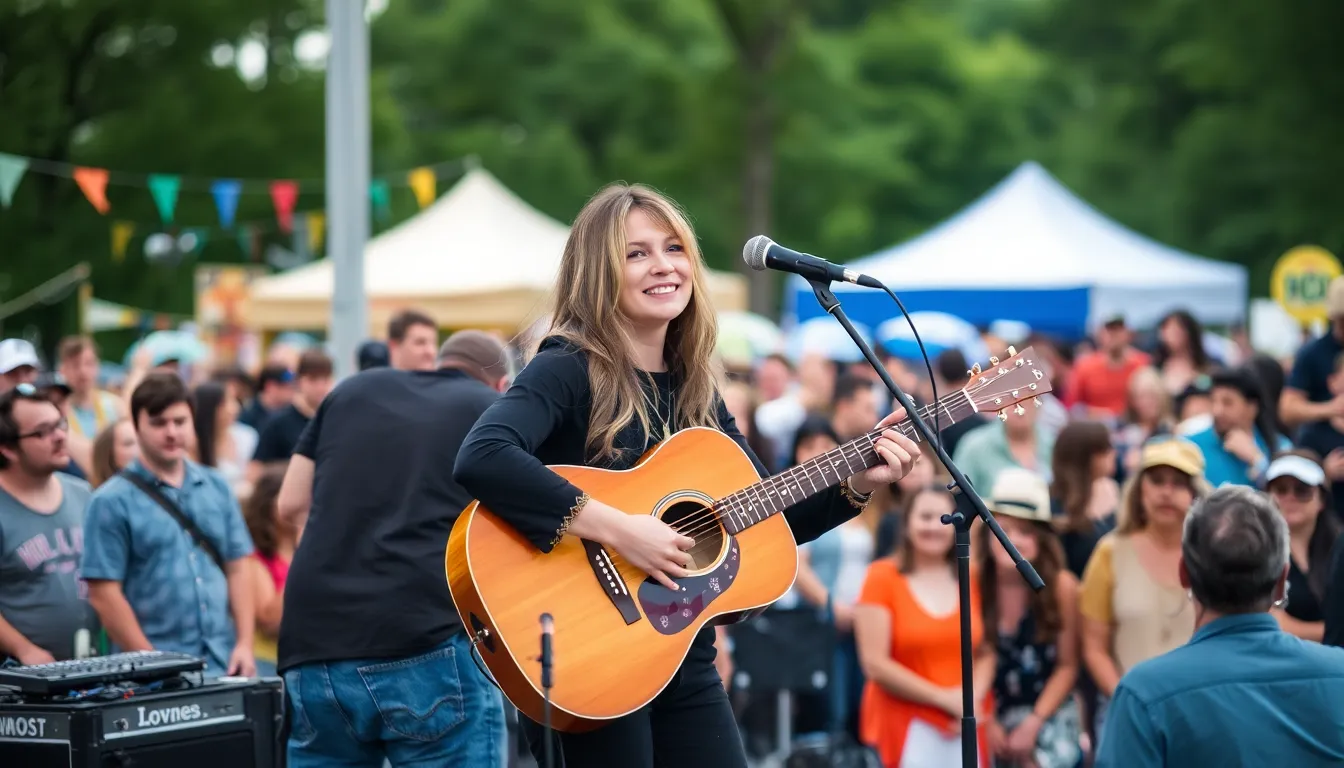 Tracey Nelson performs on stage, captivating the audience with her unique blend of countrified indierock sounds and heartfelt lyrics during a live concert.