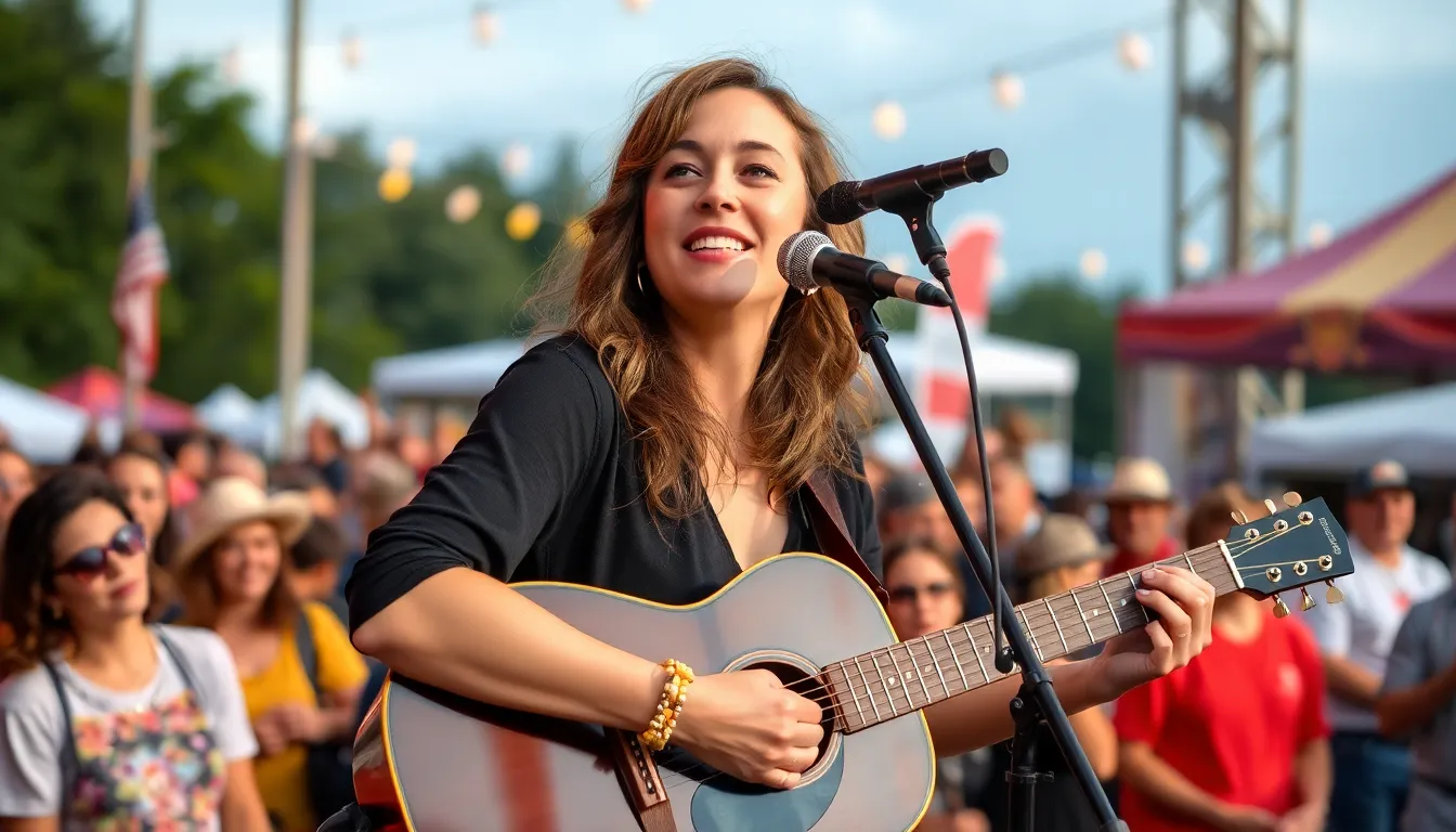 A vibrant music festival scene showcasing emerging indierock artists, highlighting the growing popularity and diversity within the genre