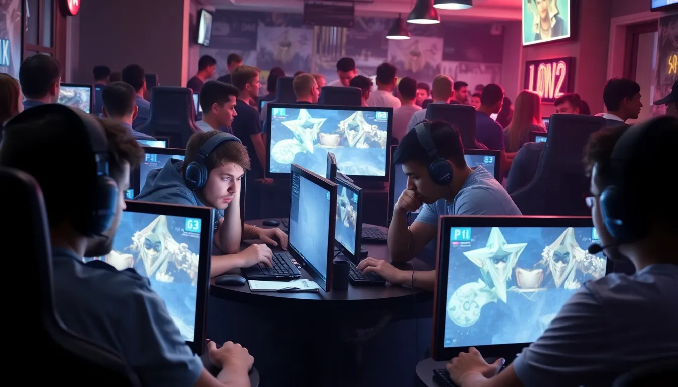 A professional Dota 2 team intensely reviewing patch notes, discussing potential changes in gameplay dynamics and hero viability for upcoming tournaments